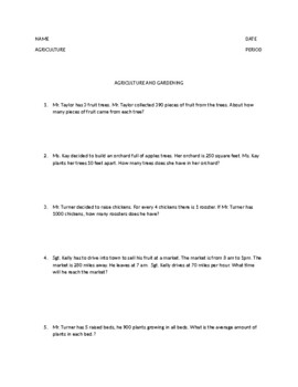 Preview of Agriculture Math Worksheet