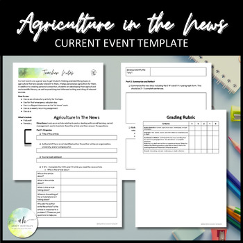 Preview of Agriculture in the News - Current Event Template