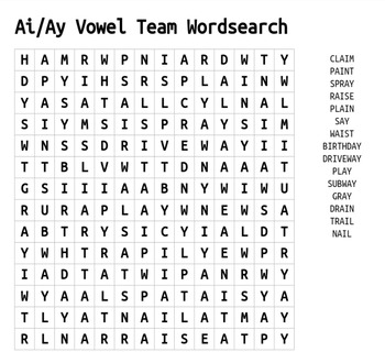 Preview of Ai/Ay Wordsearch