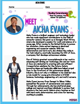 Preview of Aicha Evans, Technology Pioneer Reading Activities for Grades 3-6