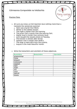 Preview of Aidiachtaí 2 - Irish Grammar Activities