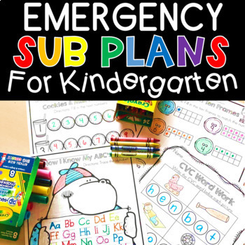 Preview of Emergency Sub Plans Print and Go Worksheets for Kindergarten