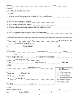 Preview of Air Masses Scaffolded/Guided Notes w/KEY