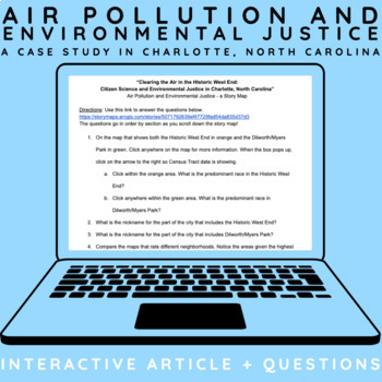 Preview of Air Pollution & Environmental Justice in Charlotte, NC - Article & Webquest