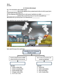 Air Pollution - Worksheet | Distance Learning by Science Worksheets