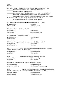 Air Pollution - Worksheet | Distance Learning by Science Worksheets