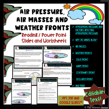 Preview of Air Pressure, Air Masses, Weather Fronts Reading Comprehension and Worksheets