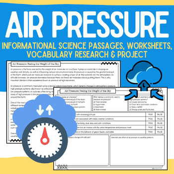 Preview of Air Pressure Packet: Informational Passages, Worksheets, Research, & Vocabulary