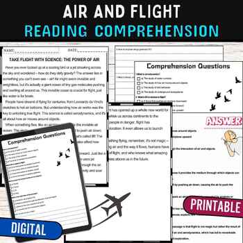 Preview of Air and Flight Reading Comprehension Passage Quiz,Digital & Print