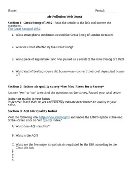 Preview of Air pollution webquest