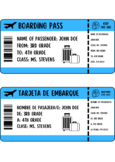 Airplane Ticket Student Roster Display in English and Spanish
