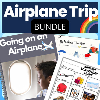 Preview of Airplane Trip Bundle Social Skills Story Packing Checklist & Airport Scavenger