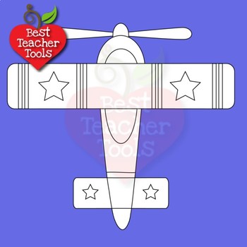 Airplane and Biplane Stamp Clipart, Bi-Plane and Jet, Outlines, AMB-1339