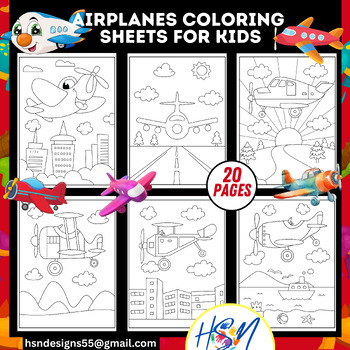 Preview of Airplanes Coloring Sheets, Airplane Coloring Book for Kids, 20 Printable pages