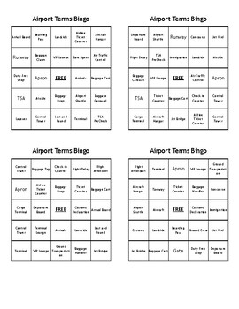 Preview of Airport Terms Bingo - (100) Different Bingo Cards - Just Print, Cut, & Play!