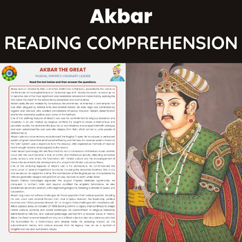 Preview of Akbar Reading Comprehension | Mughal Empire and Indian History