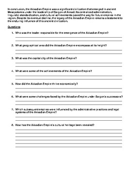 Akkadian Empire Article Questions PDF By Academic Links TPT   Original 9824198 2 