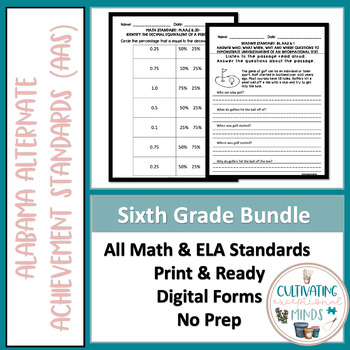 Preview of Alabama Alternate Achievement Standards Sixth Grade Bundle (ELA & Math)