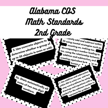 Preview of Alabama COS 2nd Grade Math Standards Cards