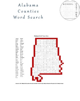 Preview of Alabama Counties Word Search Puzzle