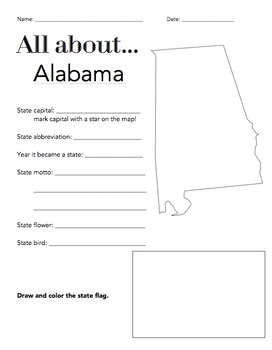 Alabama State Facts Worksheet: Elementary Version by The Wright Ladies