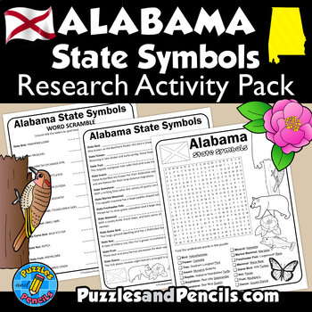 Alabama Symbols Word Search and Research Activity Pack | 16 FUN Worksheets