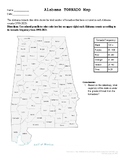 Alabama Tornado Frequency Map by County