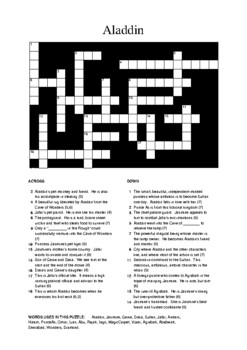 Aladdin Crossword Puzzle by M Walsh Teachers Pay Teachers