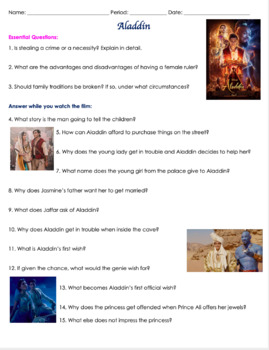 Preview of Aladdin Movie Guide Questions in ENGLISH and in chronological order 2019 Film