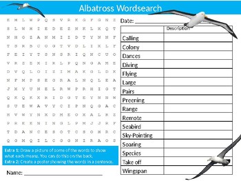 Albatross Wordsearch Sheet Starter Activity Keywords Cover Animals Birds
