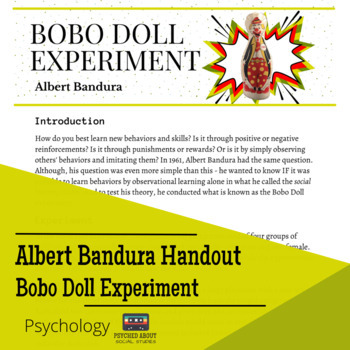 Preview of Albert Bandura's Bobo Doll Experiment - Psych Handout and Worksheet!