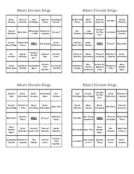 Preview of Albert Einstein Bingo - (100) Different Bingo Cards - Just Print, Cut, & Play!