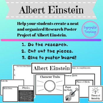 Preview of Albert Einstein Biography Research Poster Writing Kit