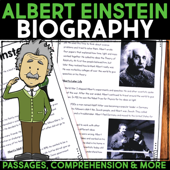 Preview of Albert Einstein Biography Research, Reading Passage, Graphic Organizer, Template