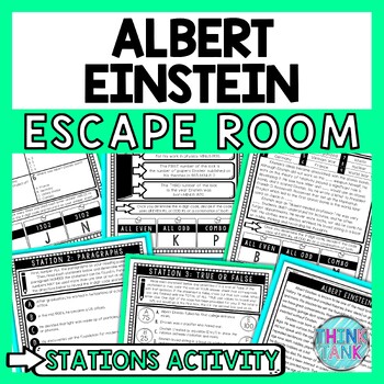 Preview of Albert Einstein Escape Room Stations - Reading Comprehension Activity - Physics