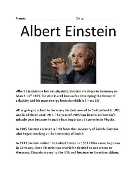Albert Einstein - life history facts information questions word search