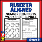 Alberta Aligned Number Concepts Worksheet Bundle | Grade 3