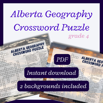 Preview of Alberta Geography crossword puzzle for research or fun! Grade 4+