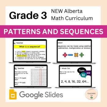 Preview of Alberta Grade 3 Math- Patterns and Sequences - Google Slides COMPLETE UNIT