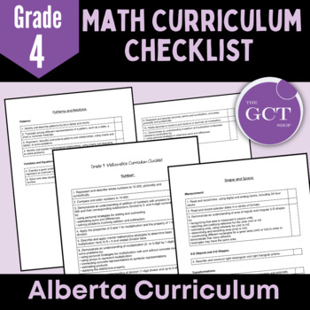 Preview of Alberta Grade 4 Math NEW 2022 Curriculum Checklist 