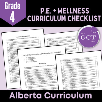 Preview of Alberta Grade 4 Phys. Ed. + Wellness New 2022 Curriculum Checklist 