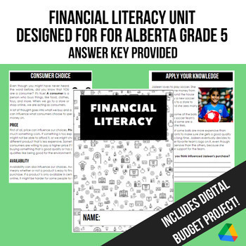Preview of Alberta Grade 5 - Financial Literacy Unit (No Prep - New Health Curriculum)
