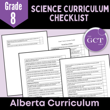 Preview of Alberta Grade 8 Science Curriculum Checklist