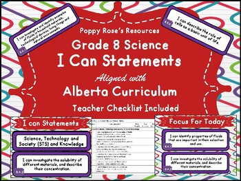 Preview of Alberta Grade 8 Science I Can Statements