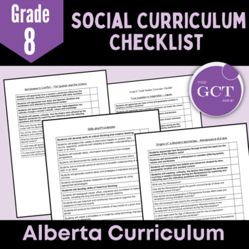 Preview of Alberta Grade 8 Social Studies Curriculum Checklist