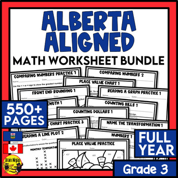 Preview of Alberta Math Curriculum Worksheet Bundle | Grade 3