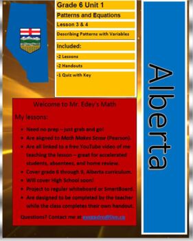 Preview of Alberta Math Grade 6 Unit 1 Pattern & Equations Les 3&4 Using Variables (Old Cur