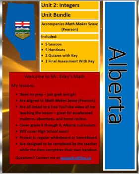 Preview of Alberta Math Grade 7 Unit 2 Integers Complete Bundle Distance Learning