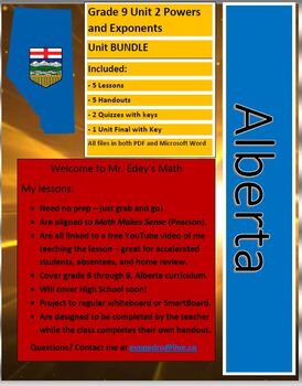 Preview of Alberta Math Grade 9 Unit 2 Powers and Exponents Unit BUNDLE