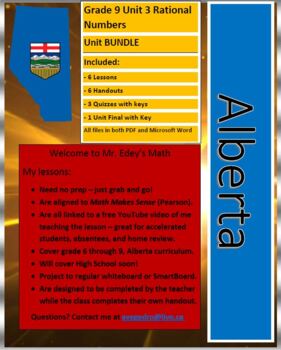 Preview of Alberta Math Grade 9 Unit 3 Rational Numbers: Unit 3 BUNDLE